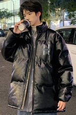 港风直播抖音高品质宽松男羽绒棉加厚PU皮棉衣外套M1502P90，男装棉衣，电商C408-1(原B339-1)