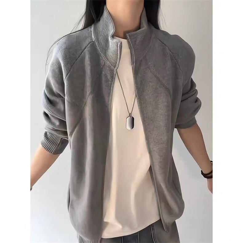 M35-P63美式潮牌拉链开衫毛衣男女2025春秋冬季潮流宽松慵懒风,男装针织衫/毛衣,电商B323A