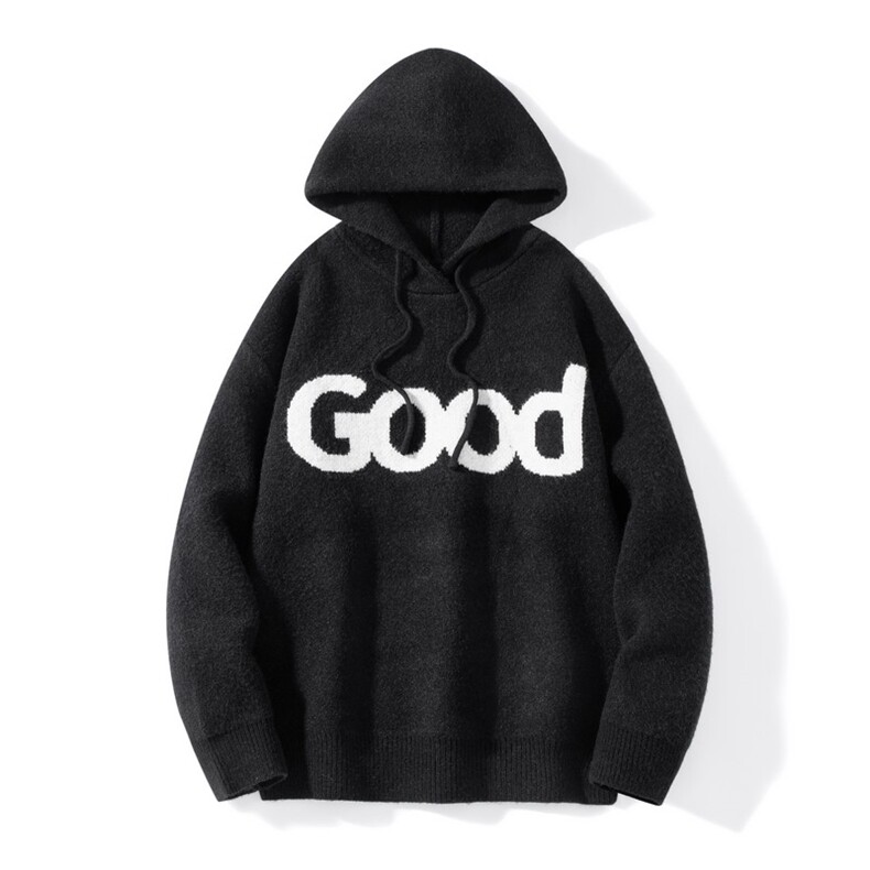 连帽毛衣复古套头针织帽衫男GOOD印花潮牌秋冬慵懒风情侣外套,男装针织衫/毛衣,星座914
