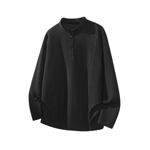 硬汉风亨利领长袖t恤男款美式显肌肉运动健身上衣修身内搭打底衫图片