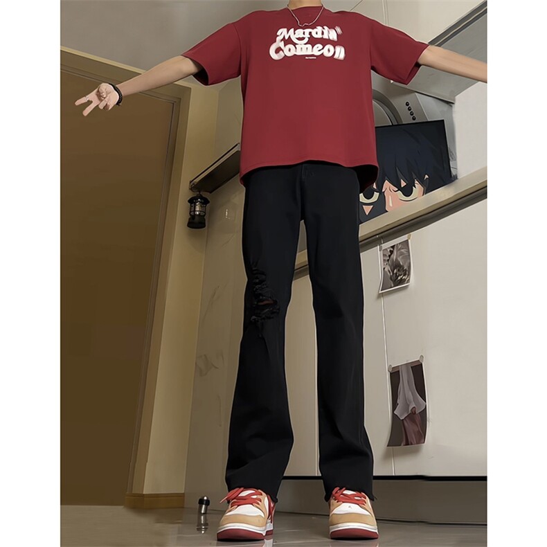 复古修身柳叶弯刀牛仔裤男款春秋季cleanfit显瘦裤子微喇休闲长裤图片
