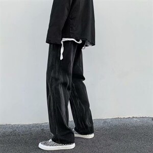 高街牛仔裤男直筒宽松ins潮牌嘻哈炸街休闲裤阔腿老爹裤kz759-p42图片