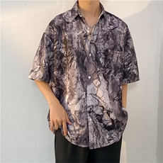 扎染灰色衬衫短袖男夏季小众高街潮牌美式衬衫C1102P26，男装衬衫，星座1116-2
