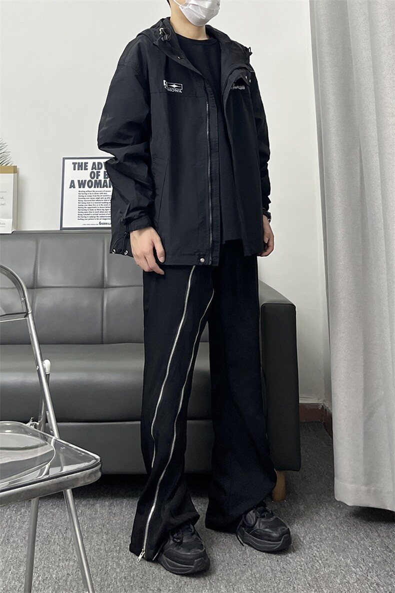 B221美式ins高街暗黑小众长拉链休闲微喇西裤LK23096-P70控98,男装休闲裤,电商B221
