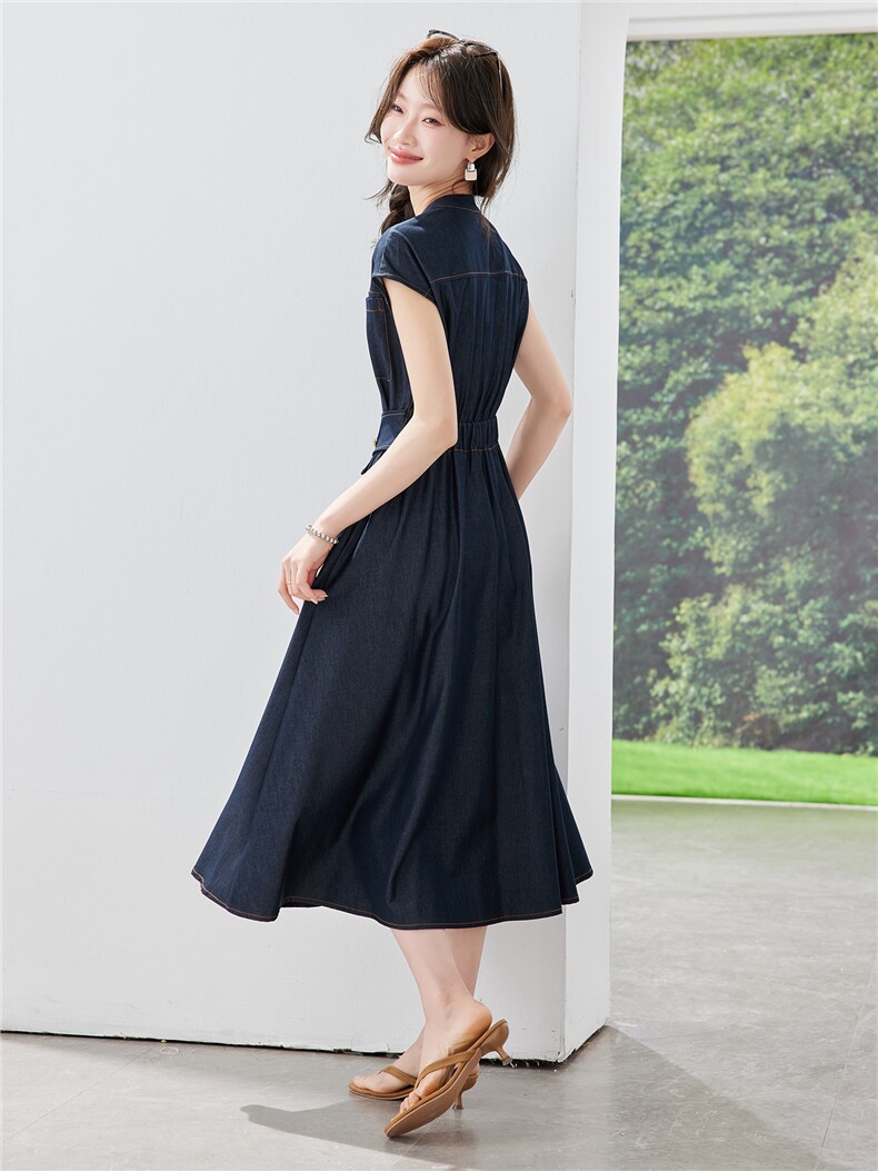 《现货26夏上新》气质仿牛仔棉感收腰显瘦连衣裙女,女装连衣裙,苗苗