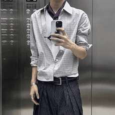 美式潮牌高街复古细格子日系肌理感长袖衬衫外套男女休闲宽松衬衣，男装衬衫，电商A443