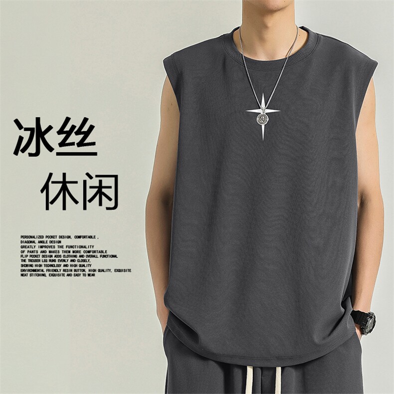 无袖背心男夏季潮牌冰丝健身运动坎肩衣服短袖t恤TT386-特批-34图片