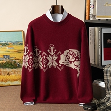 2025年秋季新款百搭印花长袖圆领套衫，男装羊绒套衫，星纬羊绒