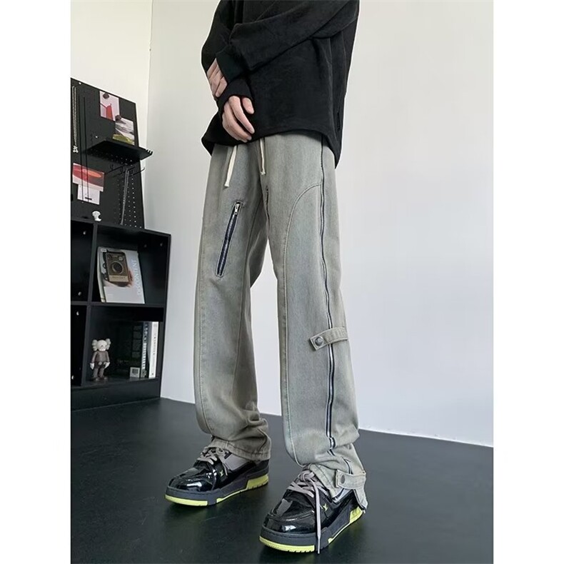 美式欧美炸街牛仔裤男秋季高街潮拉链休闲裤潮N1498P55,男装牛仔裤,星座1116-2