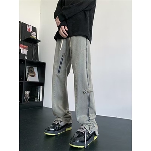 美式欧美炸街牛仔裤男秋季高街潮拉链休闲裤潮 N1498 P55图片