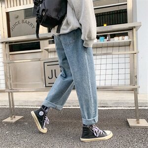 2021初春上新牛仔裤港风新款牛仔裤宽松九分裤图片