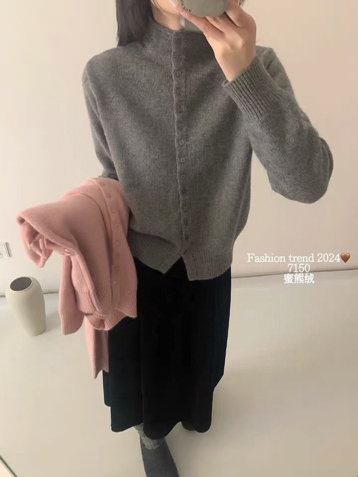 半高领单排扣简约纯色高级针织毛衣女显瘦,针织衫/毛衣,晨旭羊绒