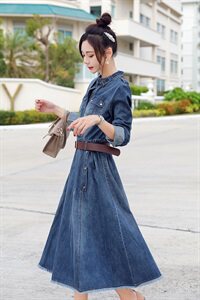 潮流时尚连衣裙舒适长袖2021年春季中长款休闲气质图片