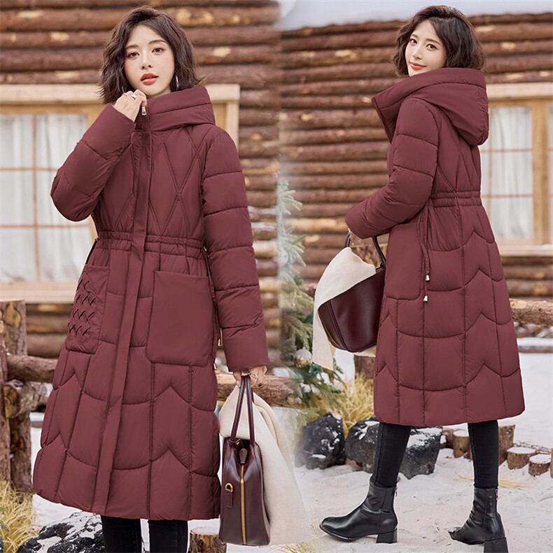 时尚保暖长款羽绒棉连帽棉衣女修身显瘦冬季外套，女装棉衣/棉服，利佳可人