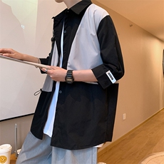 七分袖衬衫设计感小众日系港风宽松拼接夏季外套ins潮W1034-P34，男装衬衫，星座512-2
