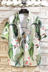 精品大码花男短袖夏季痞宽松上衣服外套翻领衬衫A012/C870C875P35图片
