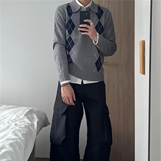现货DM69-批65抖音天猫高质量英伦风菱格纹长袖针织衫男，男装针织衫/毛衣，星座603-2