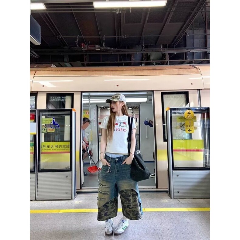 多口袋迷彩七分裤男生夏季新款美式复古小众街头宽松工装休闲短裤,男装牛仔裤,星座506A