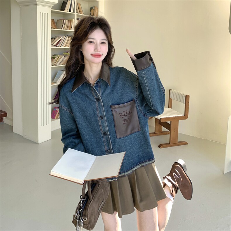新款有货拼皮牛仔外套5511P165K268,女装短外套,2C176