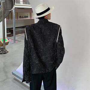 立领小香风珍珠设计感千鸟格宽松西服X13/P70降图片