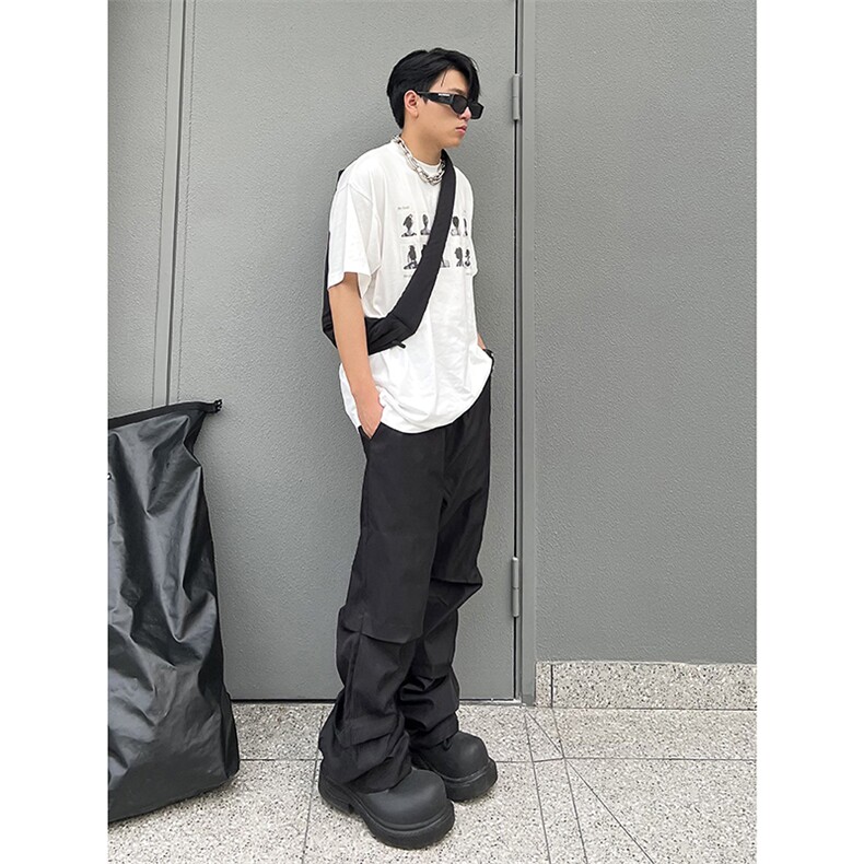 B221美式ins街头hiphop刺绣宽松褶皱休闲裤子LK23123-P60控78,男装休闲裤,电商B221