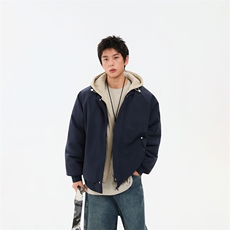 !潮流冬季连帽拉链加绒加厚棉衣情侣撞色棉服外套MY5567-P78，男装棉衣，星座610B-1