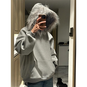 【有货】W161CC-特P73 可拆卸毛领卫衣男女款加厚连帽外套图片