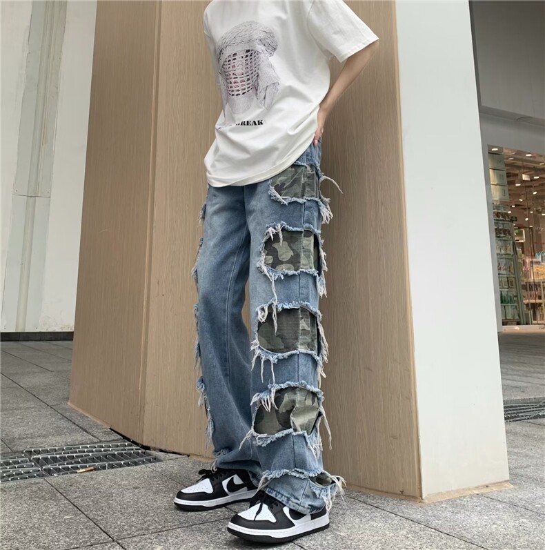 美式复古设计宽松大破坏街头牛仔裤男女百搭休闲潮流BK55-P70,男装牛仔裤,星座1109-3