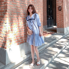 2021年夏季新款主推娃娃衫条纹小清新连衣裙时尚，女装连衣裙，艾艾淮淮