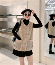 口袋拼麂皮马甲，女装马甲，吉之红