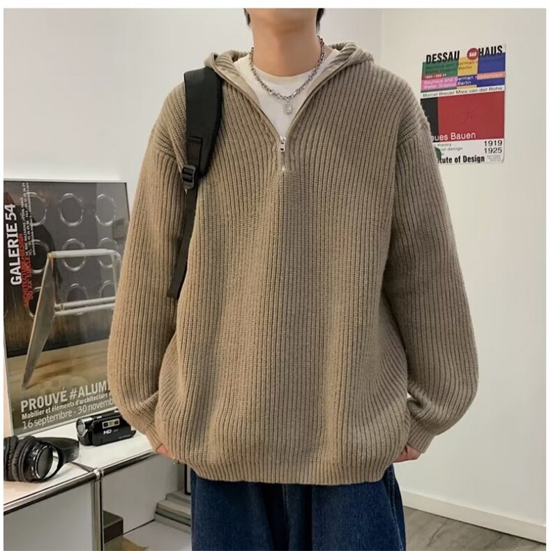 美式高街vibe风半拉链连帽毛衣男嘻哈秋冬季宽松慵懒针织衫外套潮,男装针织衫/毛衣,星座601-1