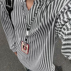 美式高街千鸟格子长袖T恤男女亨利V领英伦雅痞休闲宽松长袖打底衫，男装T恤，电商A486