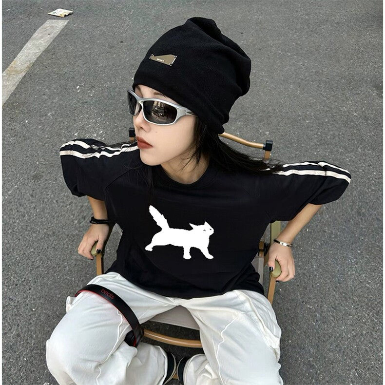 抖音得物高品质二开240克宽松纯棉美式潮牌三条杠织带短袖T恤，男装T恤，电商A486-1