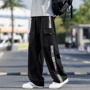胖胖哥拼接工装裤男秋季潮牌宽松大码裤子胖子痞帅运动休闲长裤图片