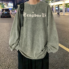 直播品质重磅纯棉美式蜡染水洗做旧潮牌宽松长袖t恤CT297特P38，男装T恤，电商A486