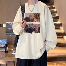 直播品质秋冬重磅潮牌嘻哈美式印花纯棉长袖T恤打底衫CT268特P28，男装T恤，电商A486