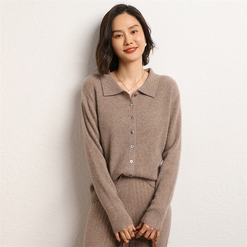 2024年秋季羊绒衫开衫女POLO领外套毛衣宽松上衣,女装羊绒衫,五色羊羊绒