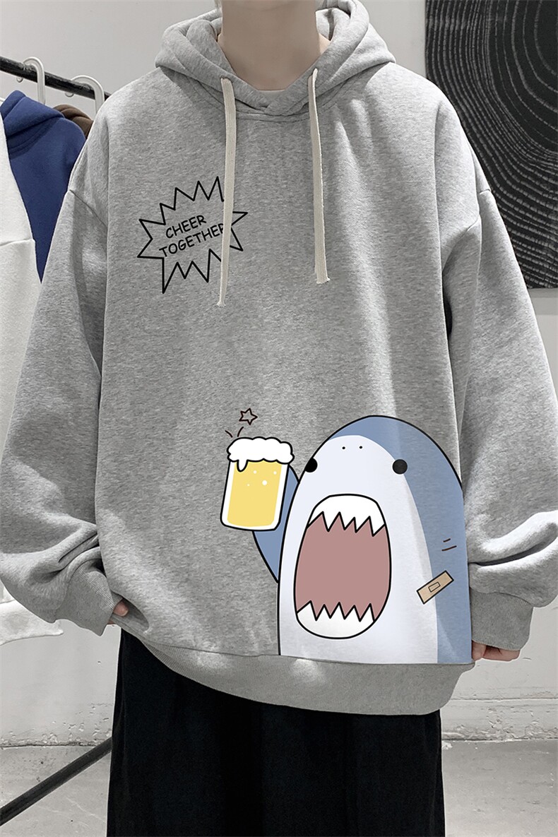 WY2137-P35加绒款-P40纯棉连帽卫衣男大码运动帽衫宽松薄外套男,男装卫衣,电商A040