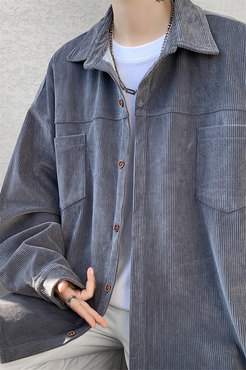 条纹肌理感垂感长袖衬衫男生秋季高级感潮流百搭宽松廓形衬衣外套,男装衬衫,电商A059