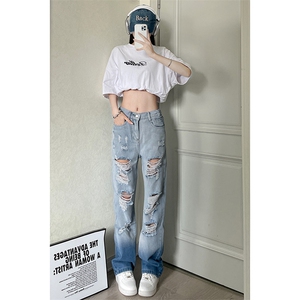 美式ins高街小众hiphop夏季破洞牛仔裤货号K729P60图片