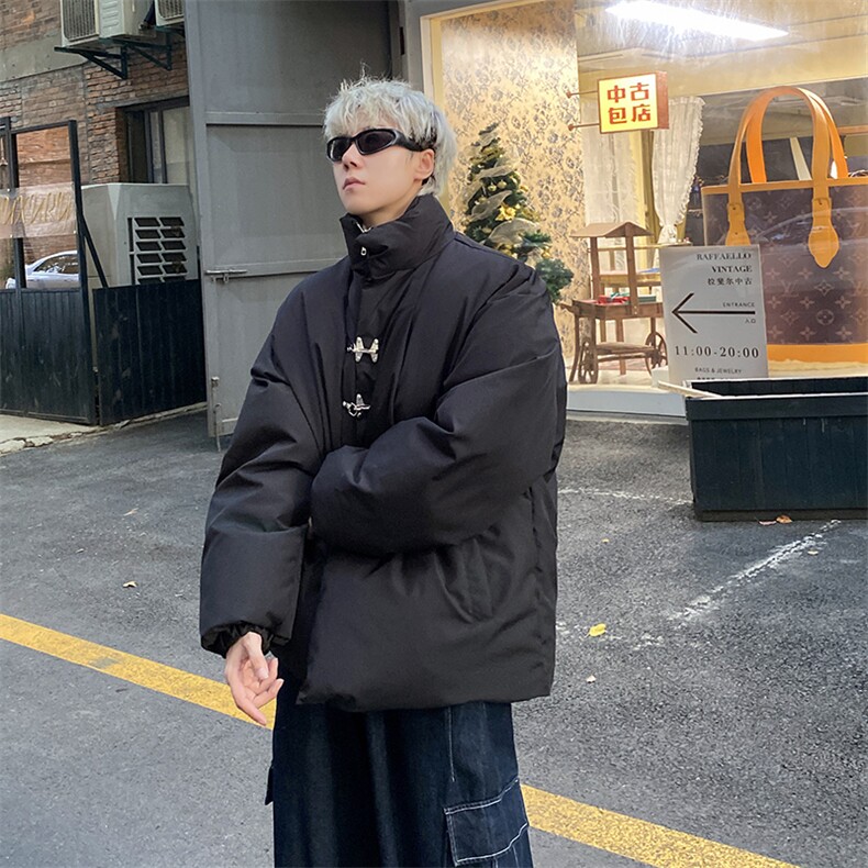 冬季新款立领前后捏褶牛筋袖口棉服宽松港风情侣外套MF1019P85,男装棉衣,电商A128