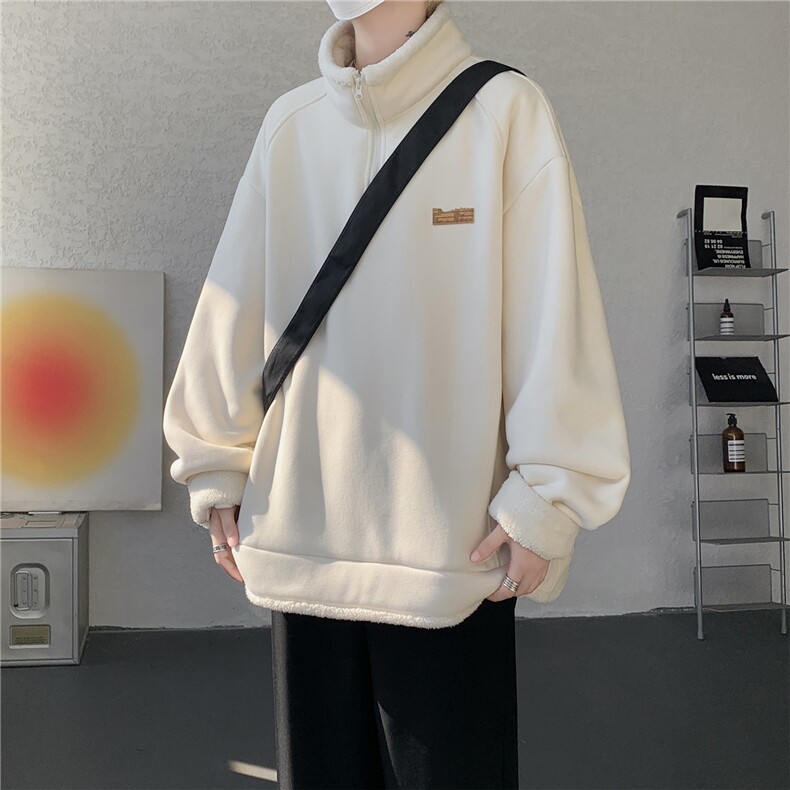 WY10180-特P65重磅美式可翻领大码立领绒感半拉链卫衣外套,女装短外套,电商A059