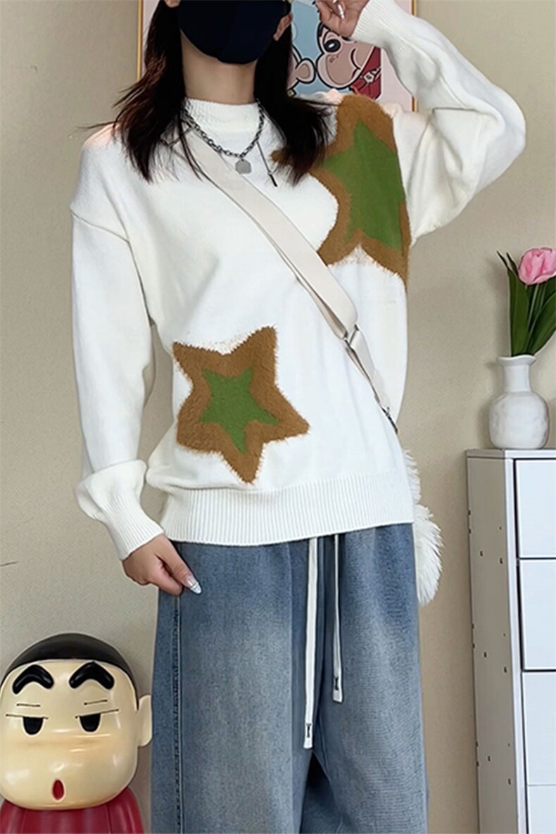 秋季新款圆领撞色毛衣男女宽松休闲百搭高级感上衣ZB7122-特价52,男装针织衫/毛衣,电商A007