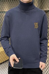 秋冬可翻高领毛衣男B纯色长袖男刺绣毛衫打底针织衫深灰M252P33图片