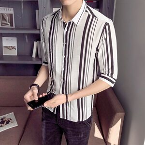 春装新款20218男士短袖衬衫休闲五分袖衬衣男A313-C28-P45图片