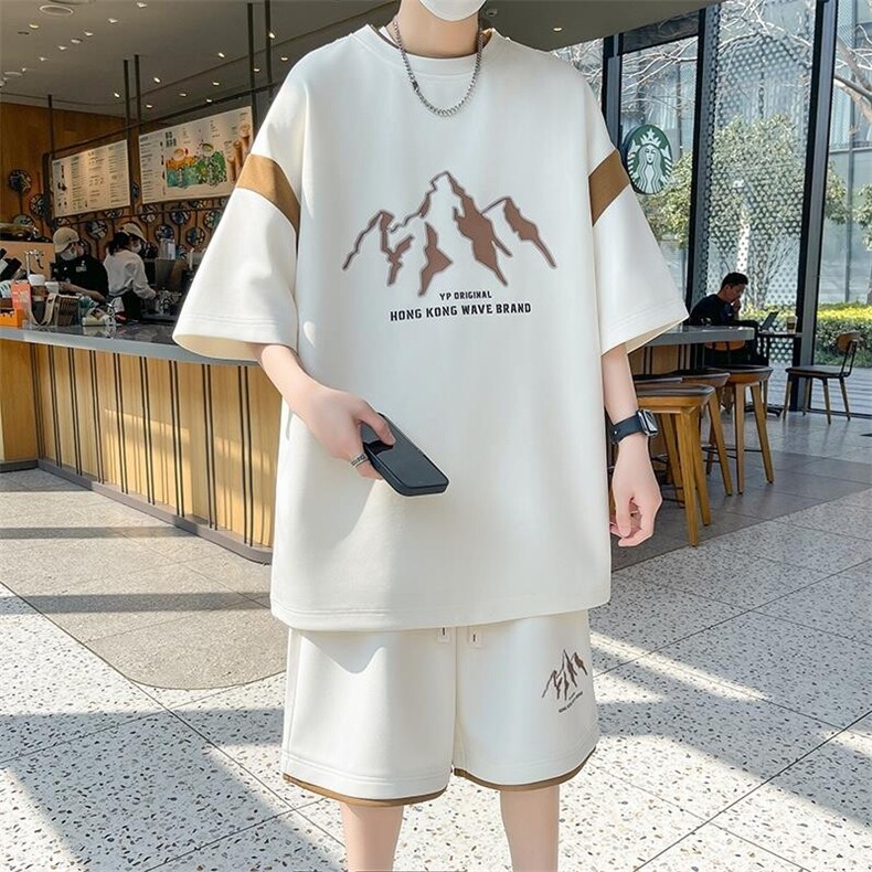 84303-P55青少年圆领短袖套装休闲帅气高中学生宽松t恤男装潮牌,男装T恤,电商D310B