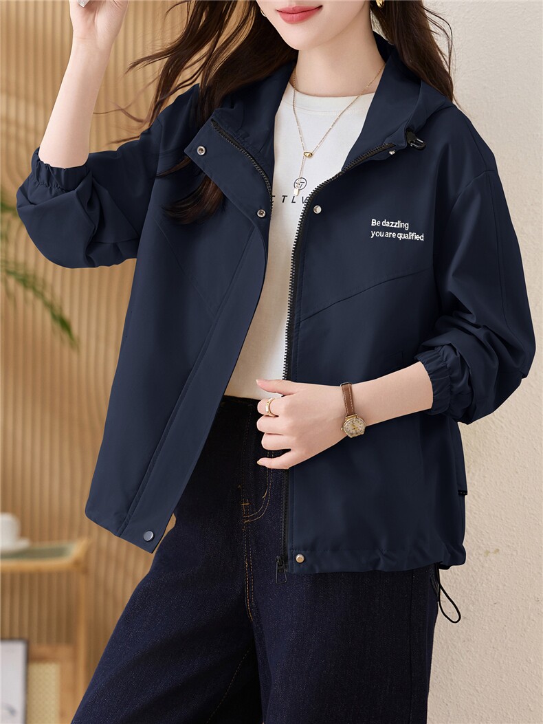 休闲连帽冲锋衣短外套女2025秋季新款小个子宽松百搭显瘦夹克上衣,女装短外套,以桐