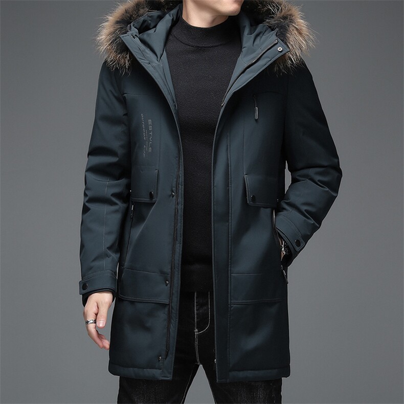 AN9807钱塘2020-3秋冬中长款男士连帽毛领休闲保暖羽绒服外套P338，男装羽绒服，钱塘207-3