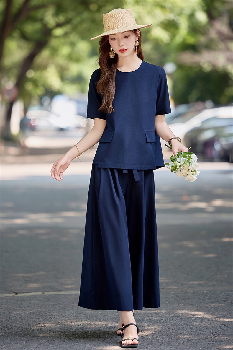 高级感时尚休闲套装女2025夏季新款宽松显瘦短袖上衣阔腿裤两件套,女装套装/套裙,水衣源