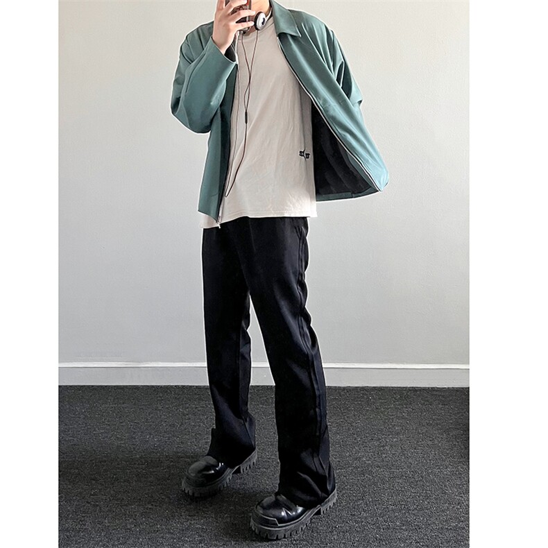 B221美式ins高街纯色情侣款休闲微喇冰丝西裤LK23083-P55控78,男装休闲裤,电商B221